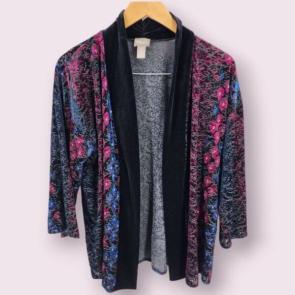 Chicos Burnout Velvet Cardigan 2 Large Whimsigoth Fairy Grunge Gothic Floral - Picture 1 of 9